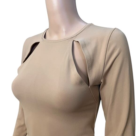 Abercrombie And Fitch Soft A&F Collection Cutout Bodysuit Small Tan Long Sleeve - Picture 2 of 9